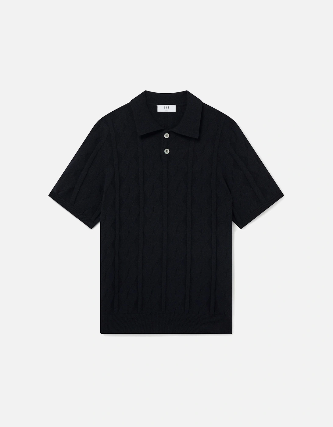 Alfie Textured Knitted Navy Polo Shirt