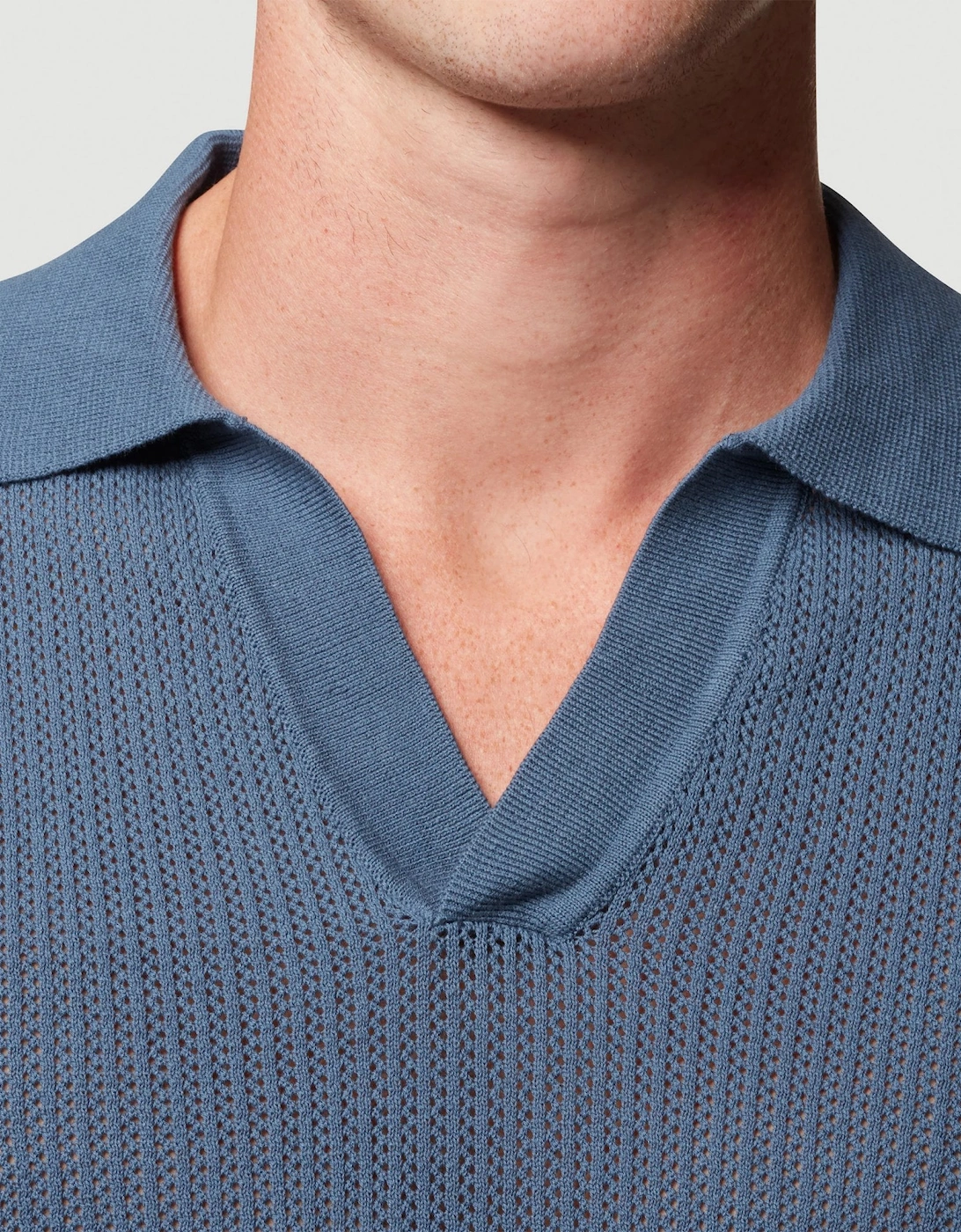 Libera Knitted Open Neck Knitted Washed Navy Polo