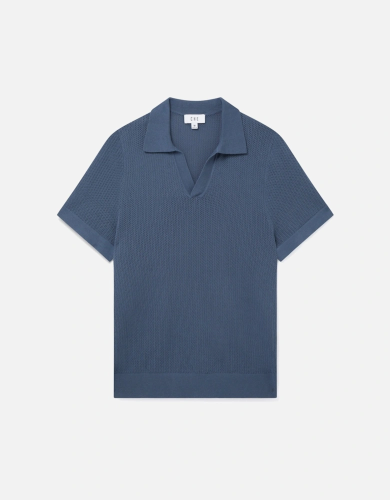 Libera Knitted Open Neck Knitted Washed Navy Polo