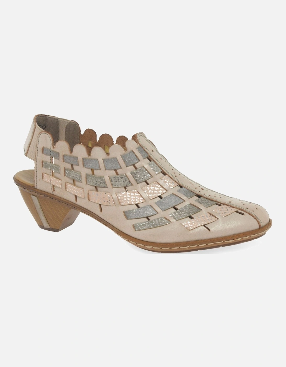 Rieker Women's Sina Leather Woven Heeled Shoes - Tan - Size: 8