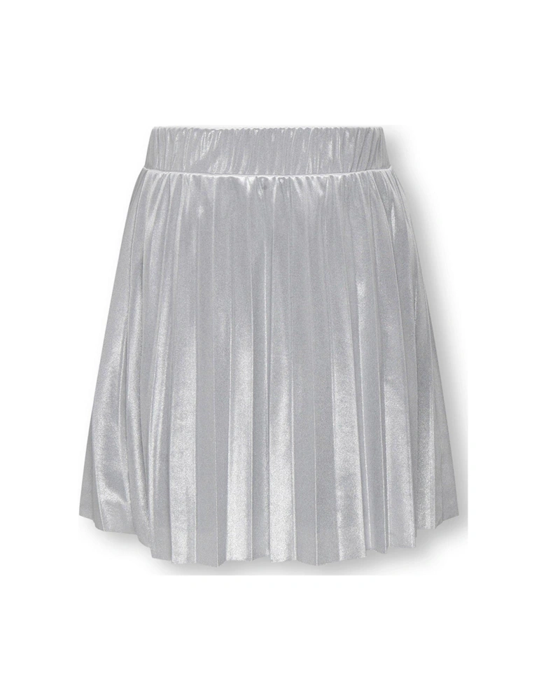Girls Metallic Pleated Skirt - Silver