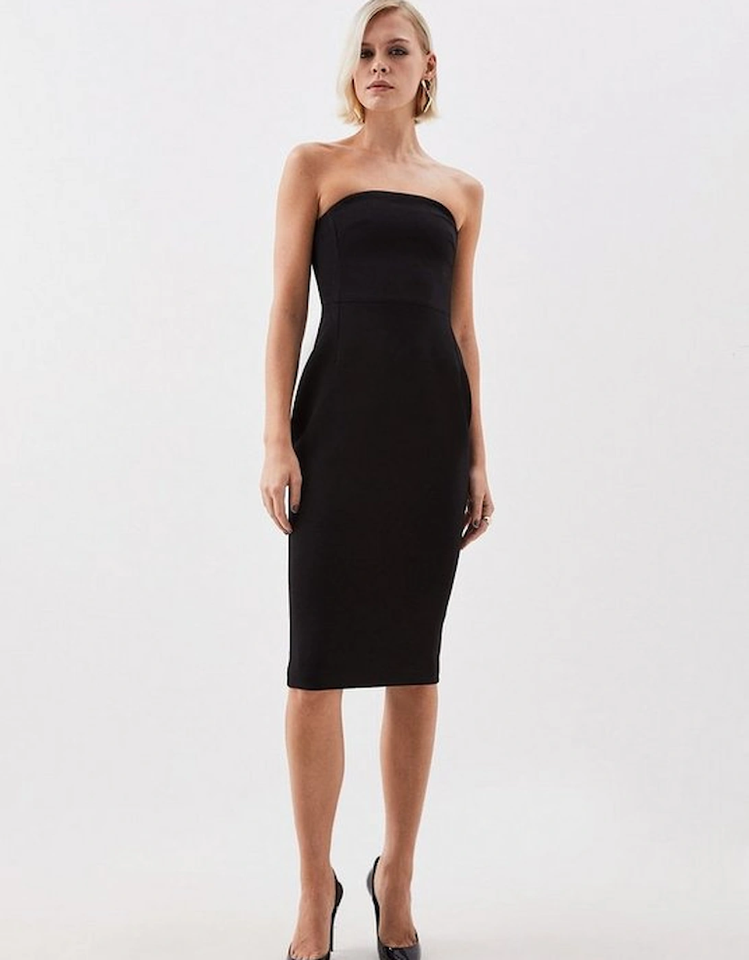 The Founder Compact Stretch Viscose Bandeau Pencil Tailored Midi Dress, 5 of 4