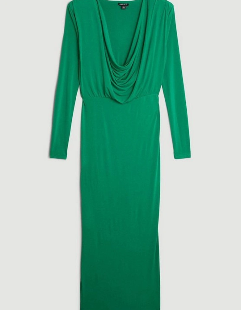 Jersey Crepe Midi Cowl Neck Dress