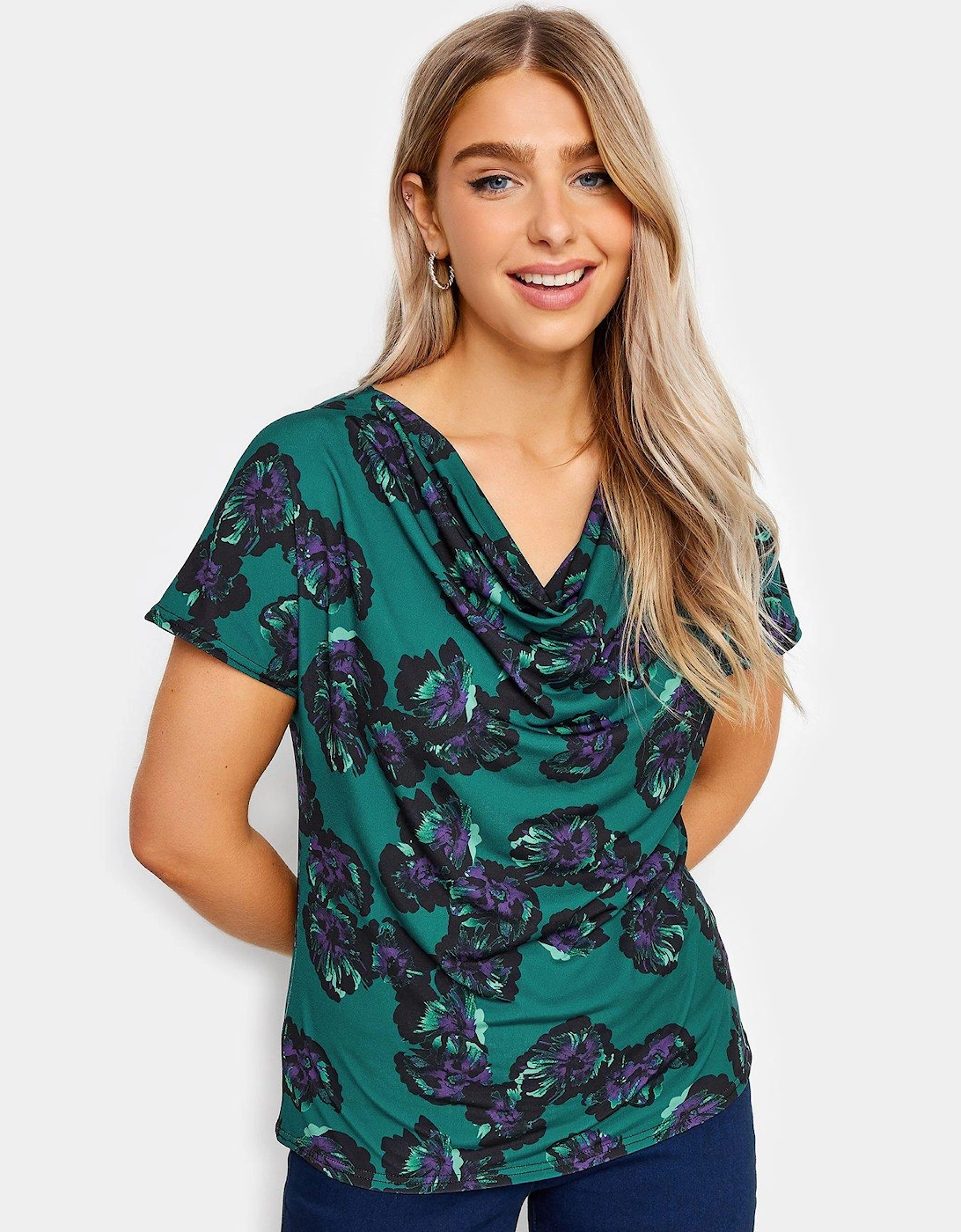 Green Floral Cowl Neck Top, 2 of 1