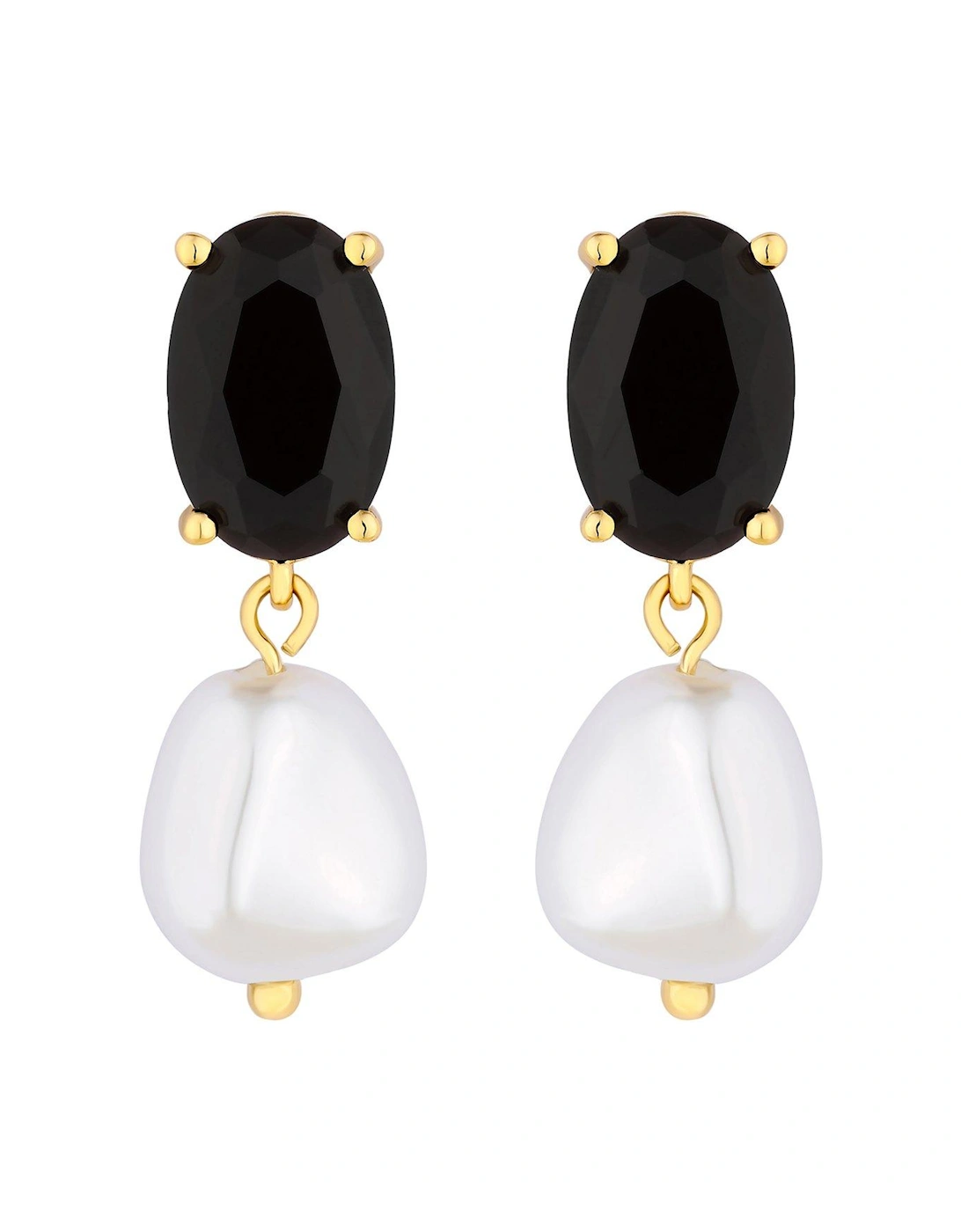Gold Plated Cubic Zirconia Jet Stone And Pearl Drop Earrings, 2 of 1