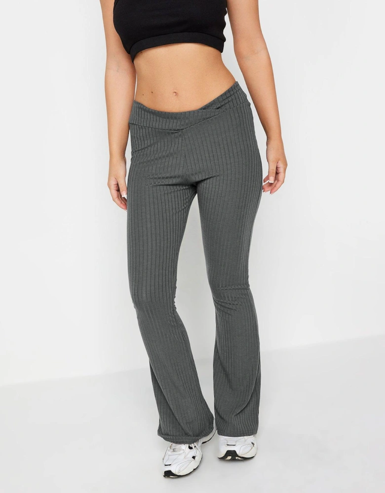 Petite V Front Ribbed Flare Trouser Grey