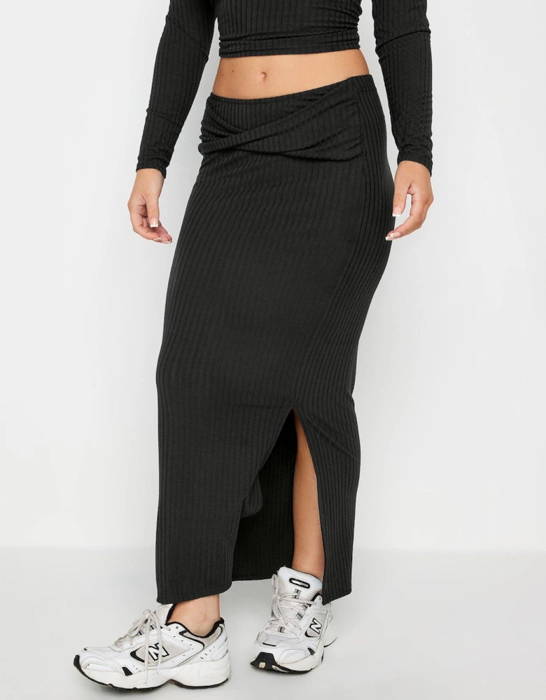 Petite Black Twist Maxi Skirt