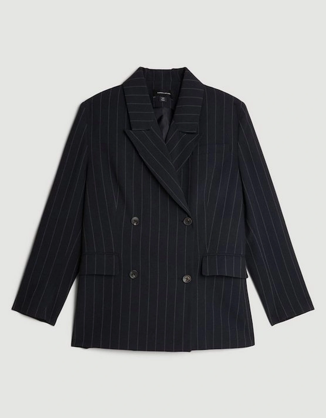 Tailored Strong Shoulder Striped Double Breasted Blazer