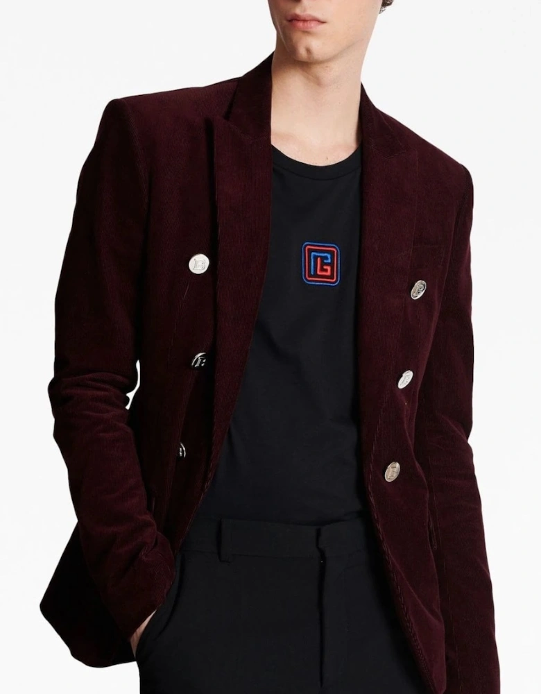 Corduroy Double Breasted Buttoned Blazer Burgundy