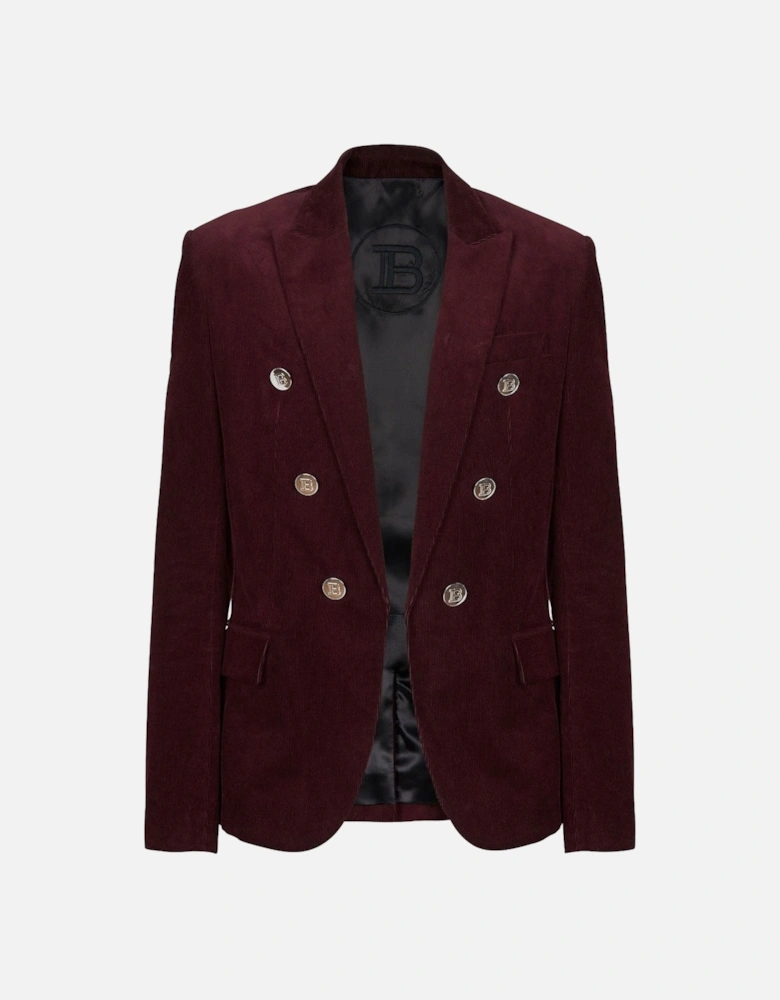 Corduroy Double Breasted Buttoned Blazer Burgundy