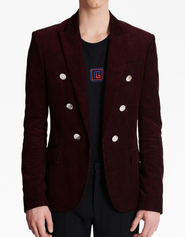 Corduroy Double Breasted Buttoned Blazer Burgundy