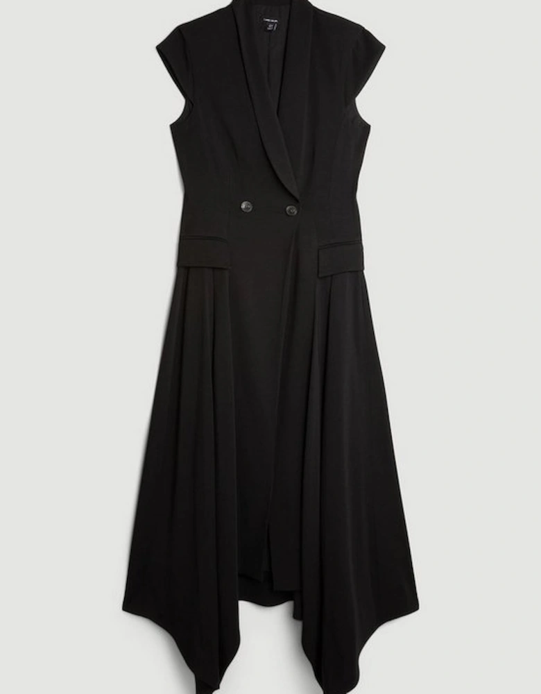 Tailored Polished Viscose Collared Detail Tuxedo Midi Dress