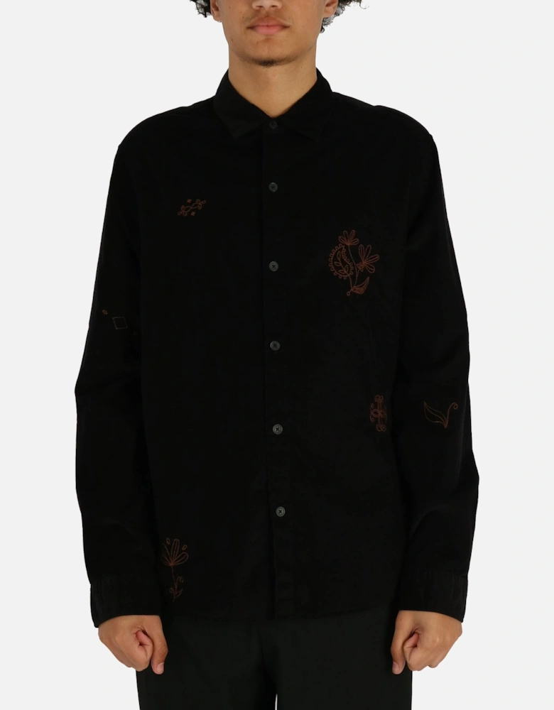 Trin Fine Cord Flower Black Shirt