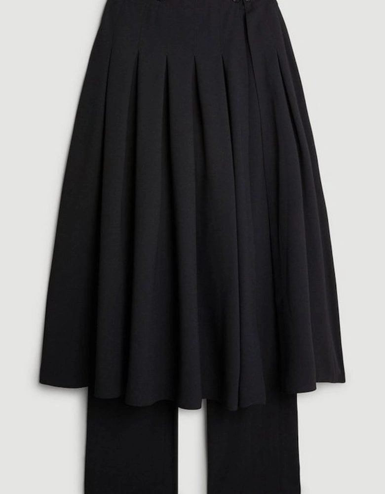 Tailored Crepe Detachable Layered Skirt Detail Trousers