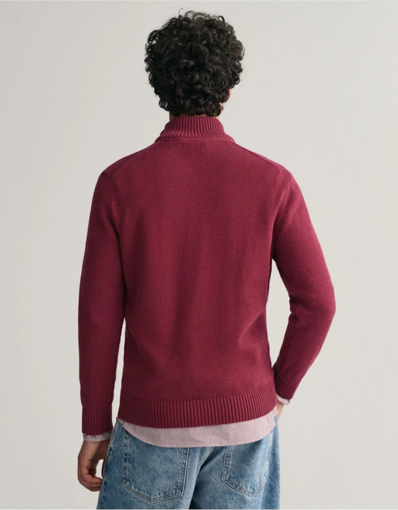 Casual Cotton Red Half-Zip Sweater