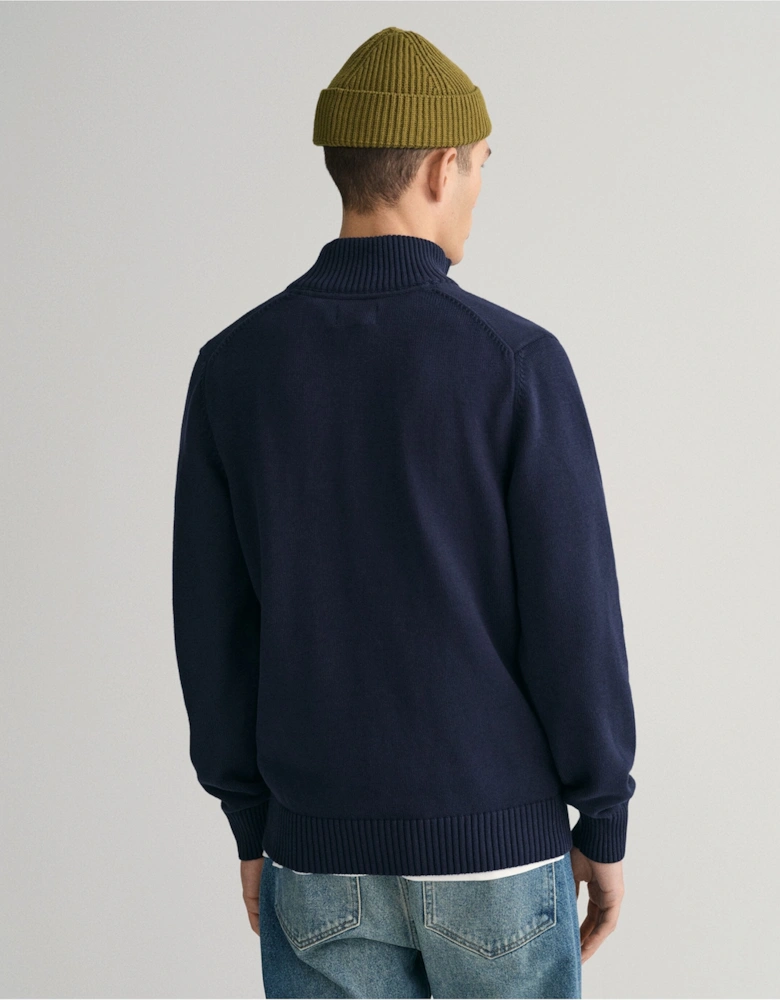 Casual Cotton Evening Blue Half-Zip Sweater