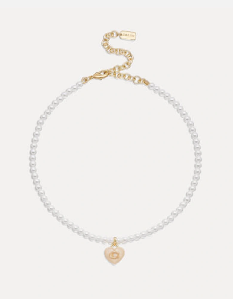 C Heart Gold-Plated Faux Pearl Choker Necklace