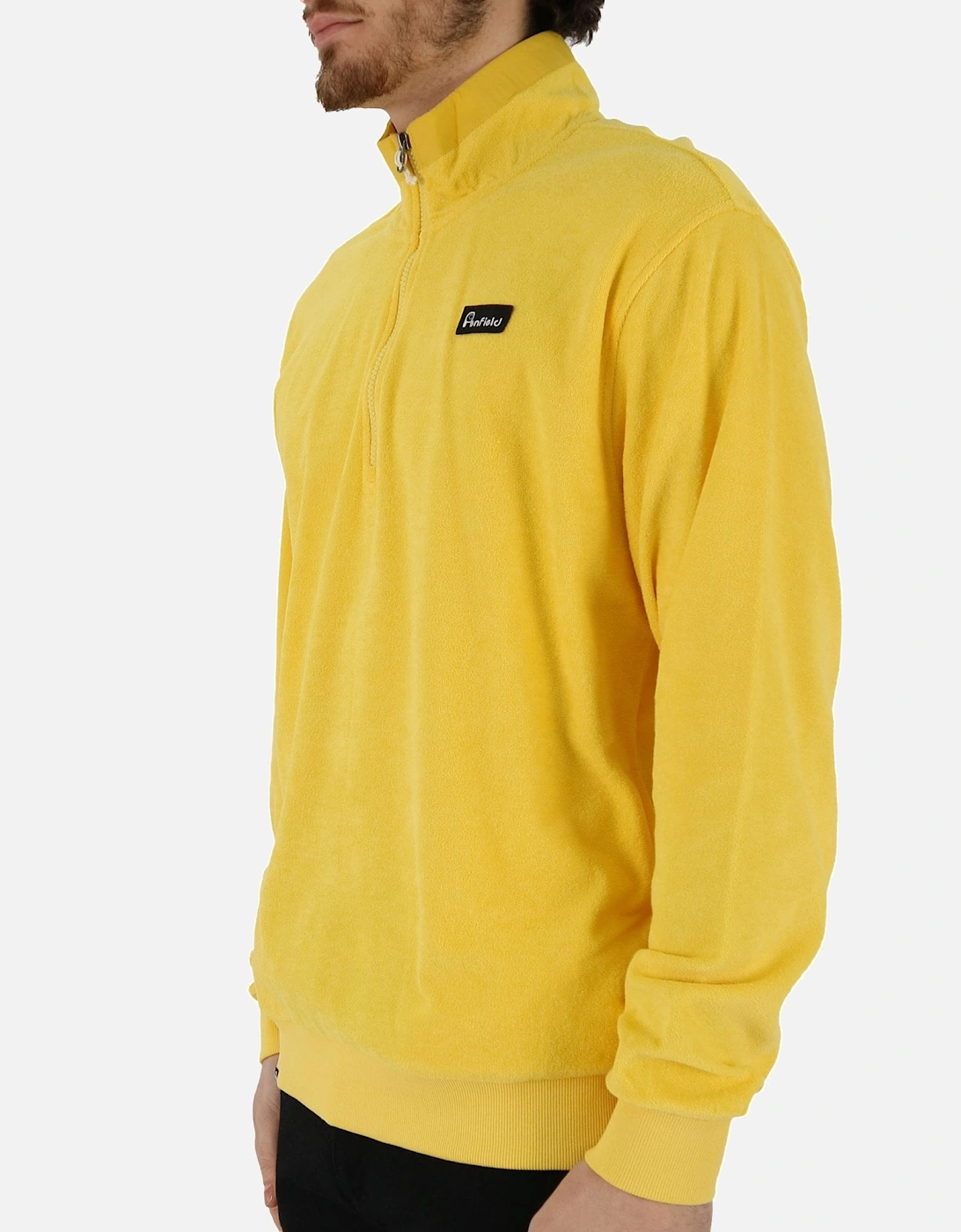 Towelling Funnel Quarter Zip Yellow Sweat