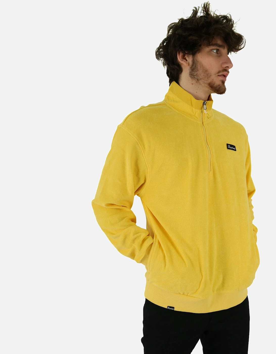 Towelling Funnel Quarter Zip Yellow Sweat