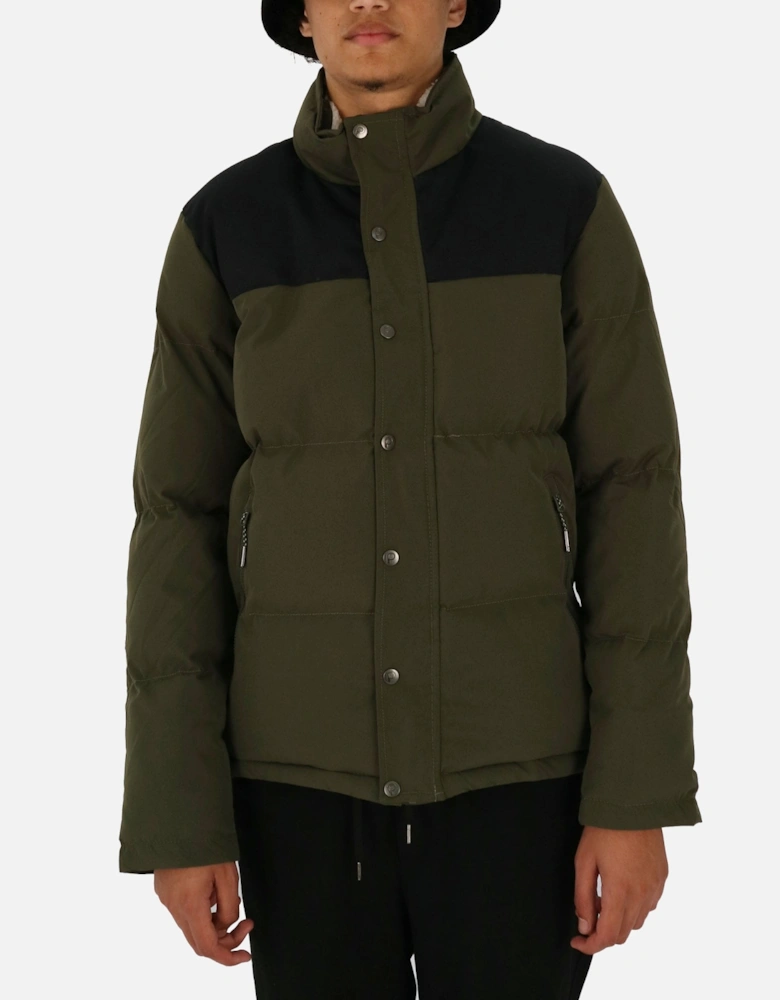 P Bear Contrast Shoulder Green Puffer Jacket