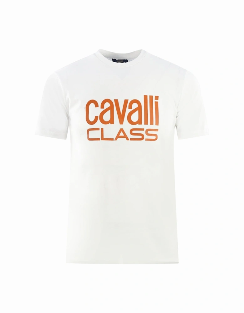Cavalli Class Bold Orange Logo White T-Shirt