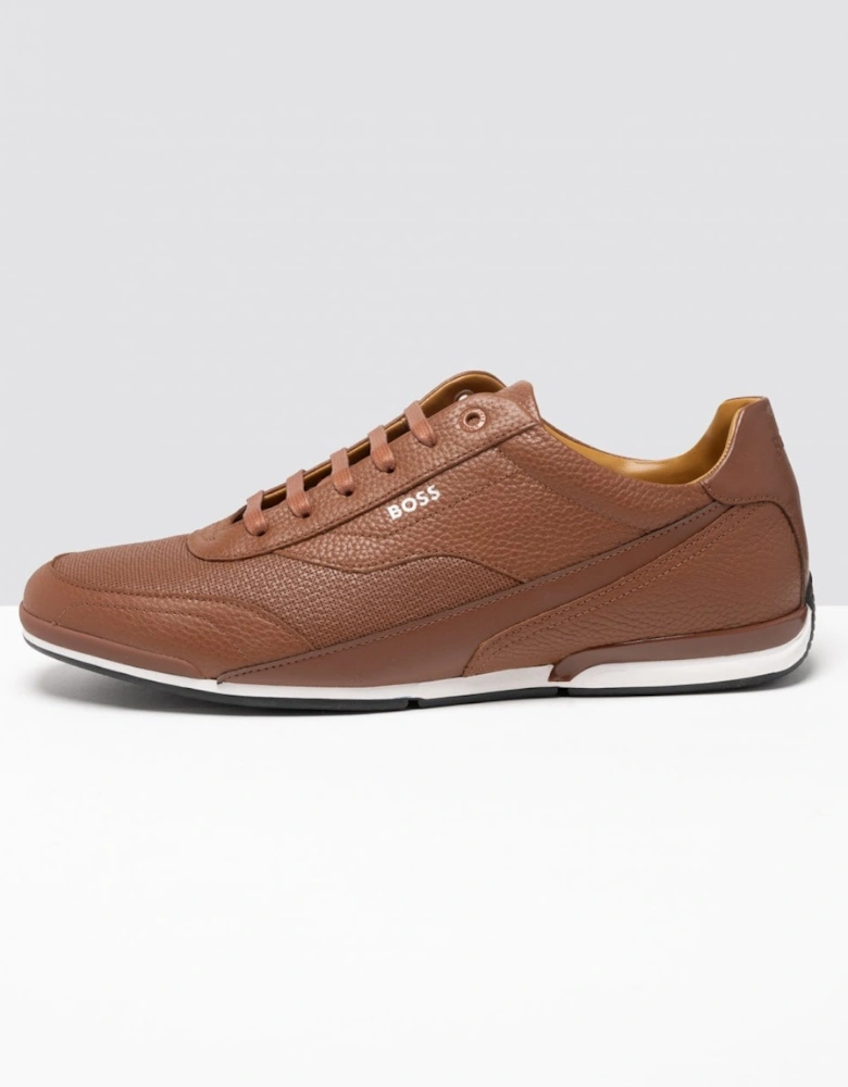 BOSS Green Saturn Low Profile Mens Grained Leather Trainers