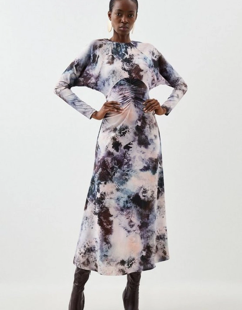 Abstract Print Jersey Crepe Batwing Midaxi Dress