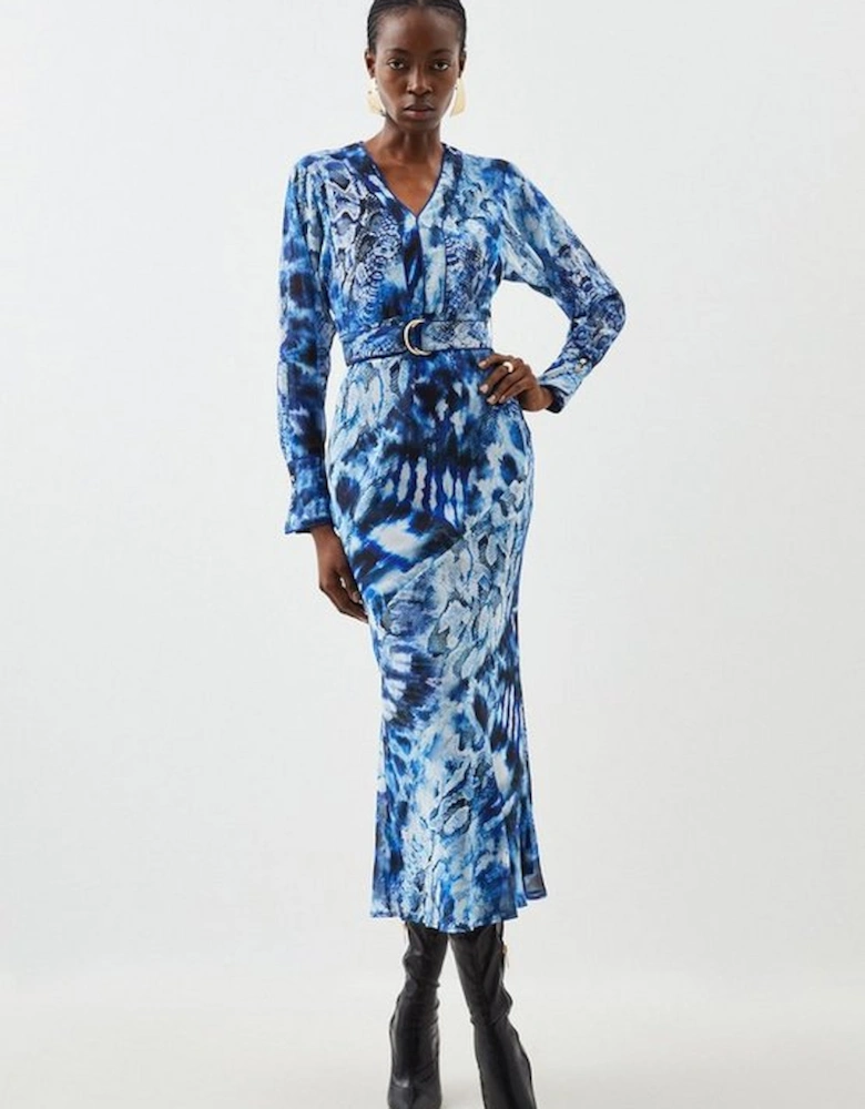 Petite Printed Georgette Woven Maxi Dress With Scarf Detail