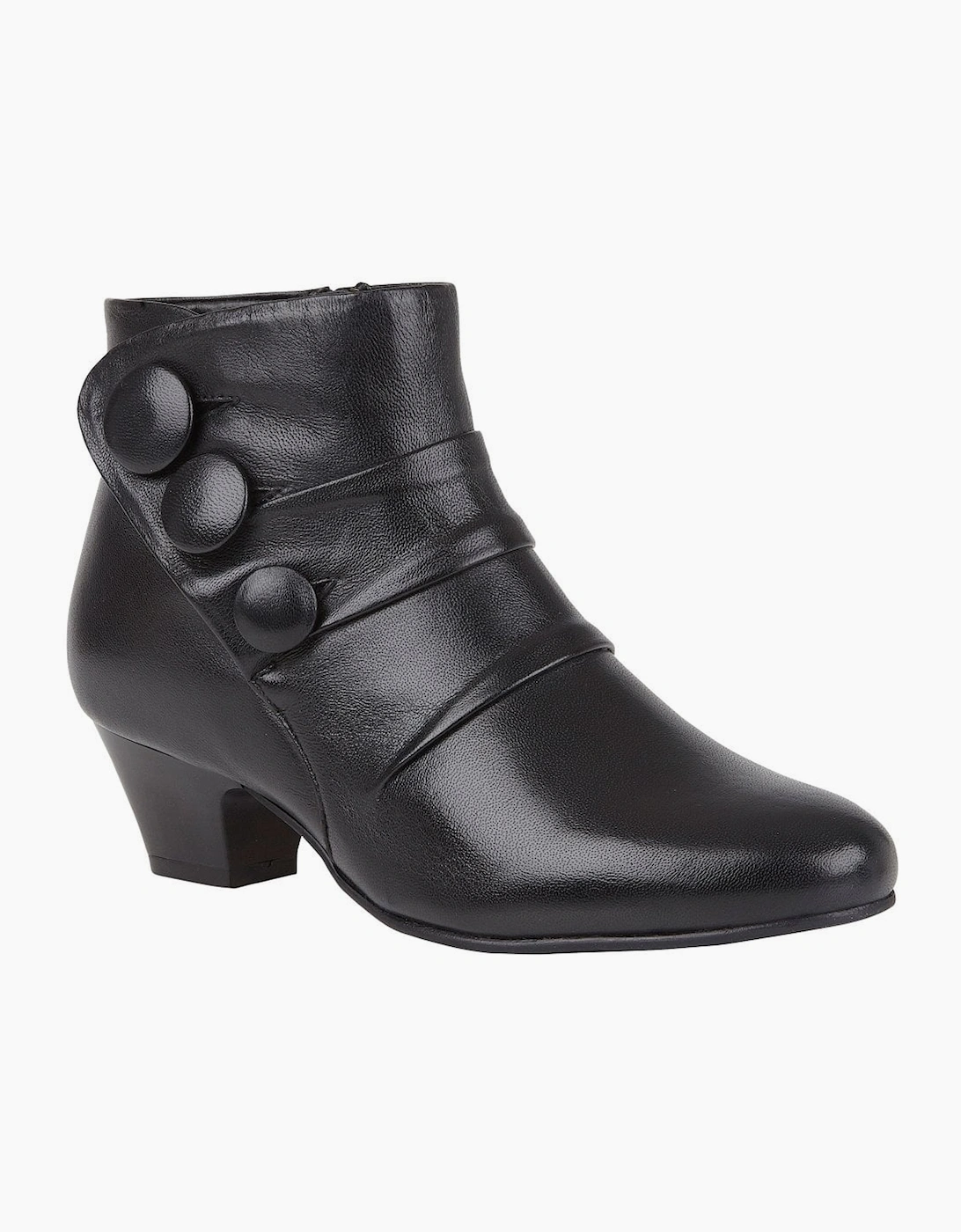 Lotus Prancer Women's Leather Ankle Boots with 4.5cm Cone Heel in Black Size 8
