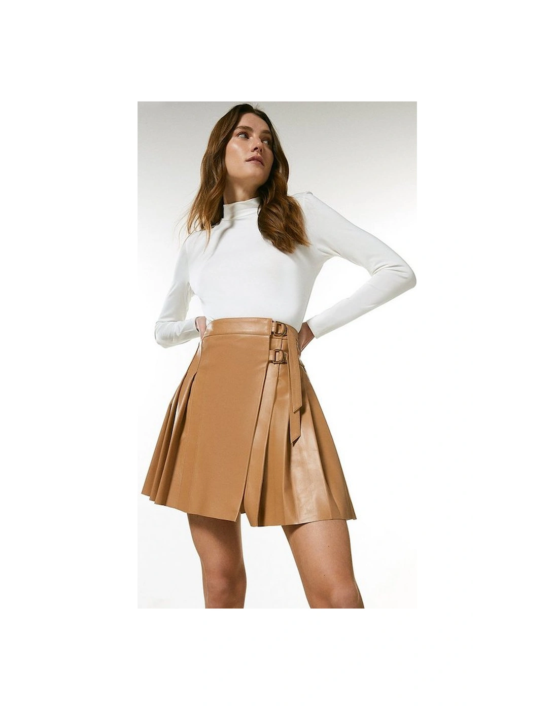 Leather Pleated Buckle Kilt Skirt, 5 of 4