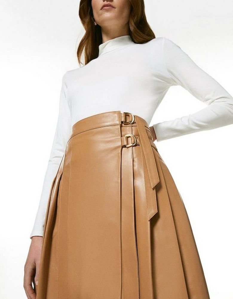 Leather Pleated Buckle Kilt Skirt