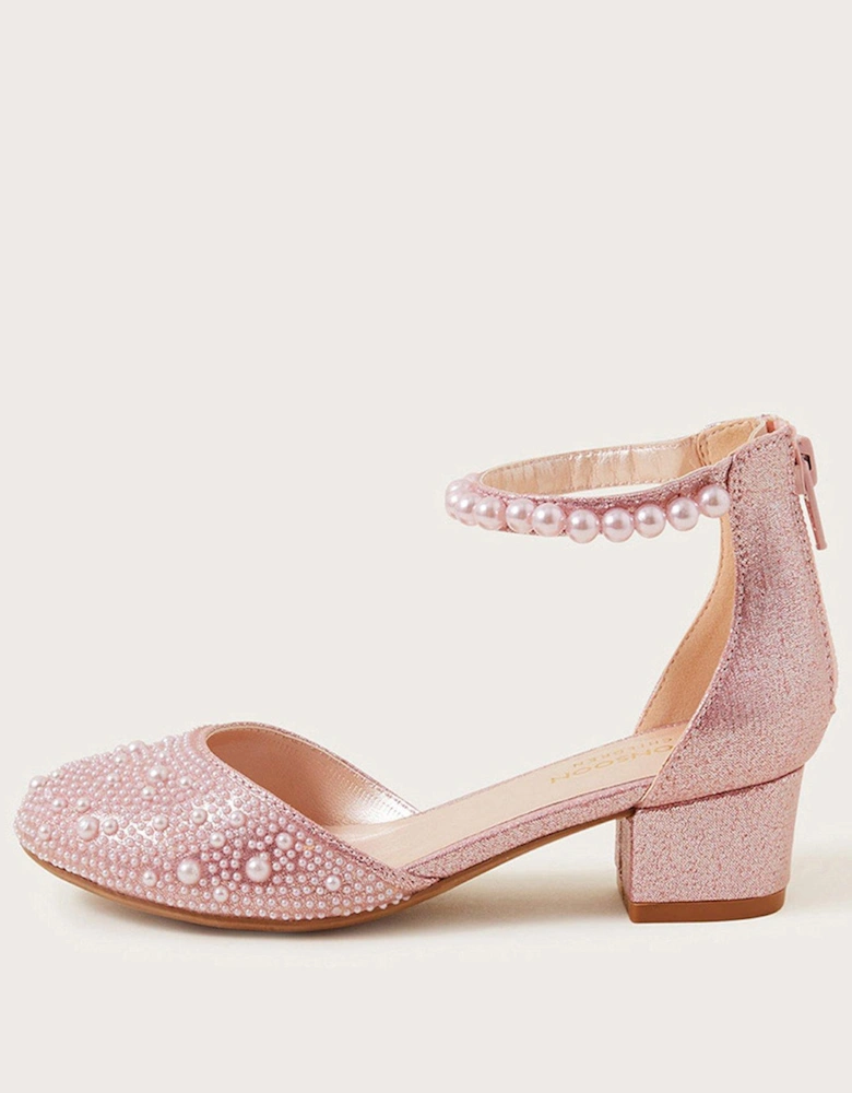 Girls Pearl Two Part Heel Shoes - Pink
