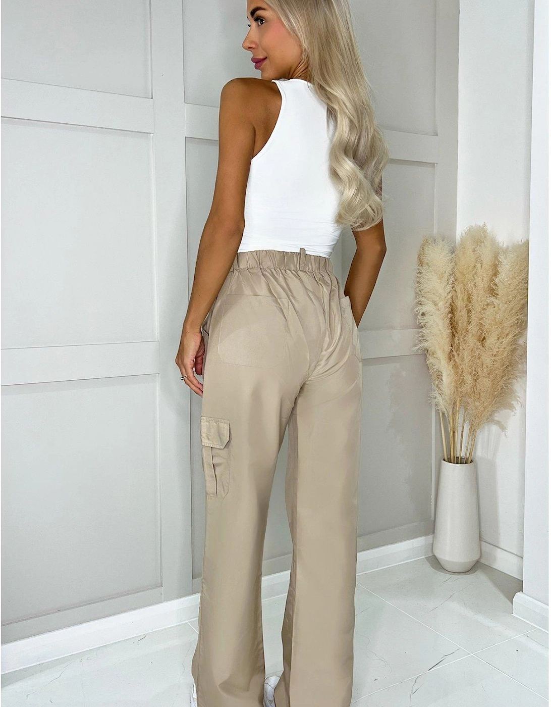 High Waisted Cargo Trousers - Stone