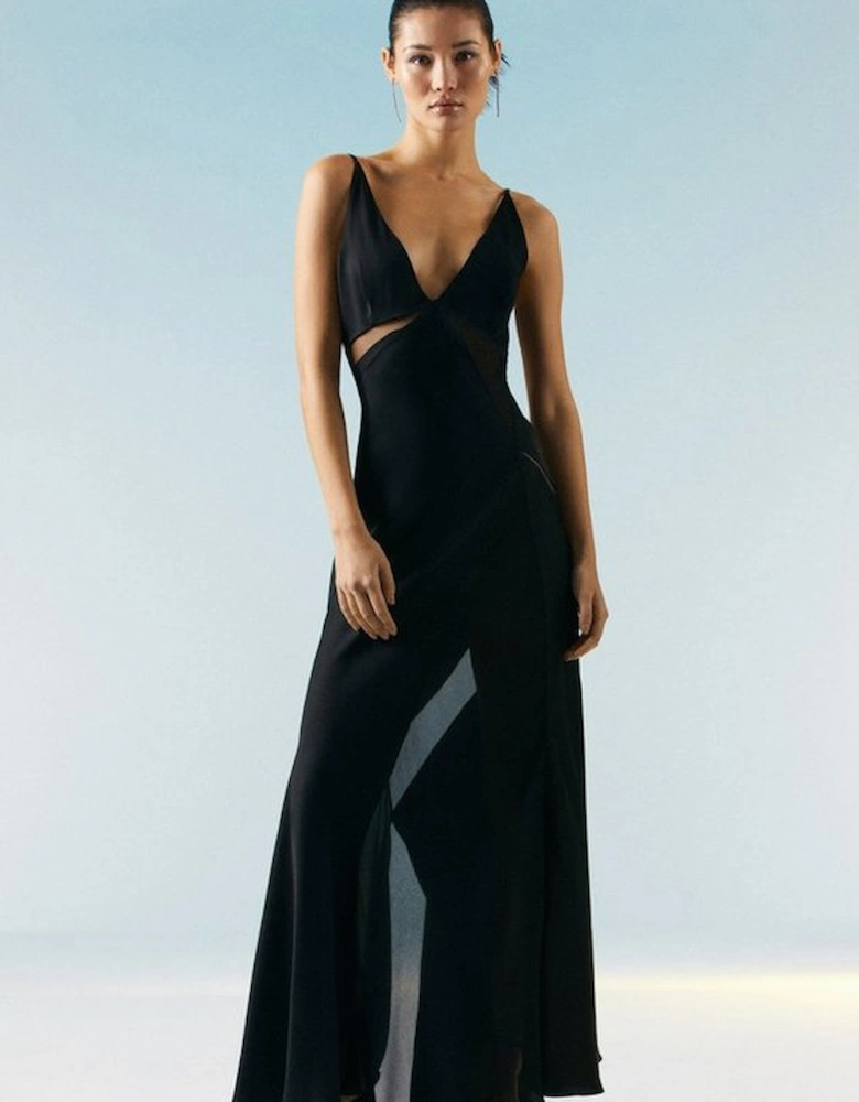 Ooto Sheer Panelled Woven Maxi Dress