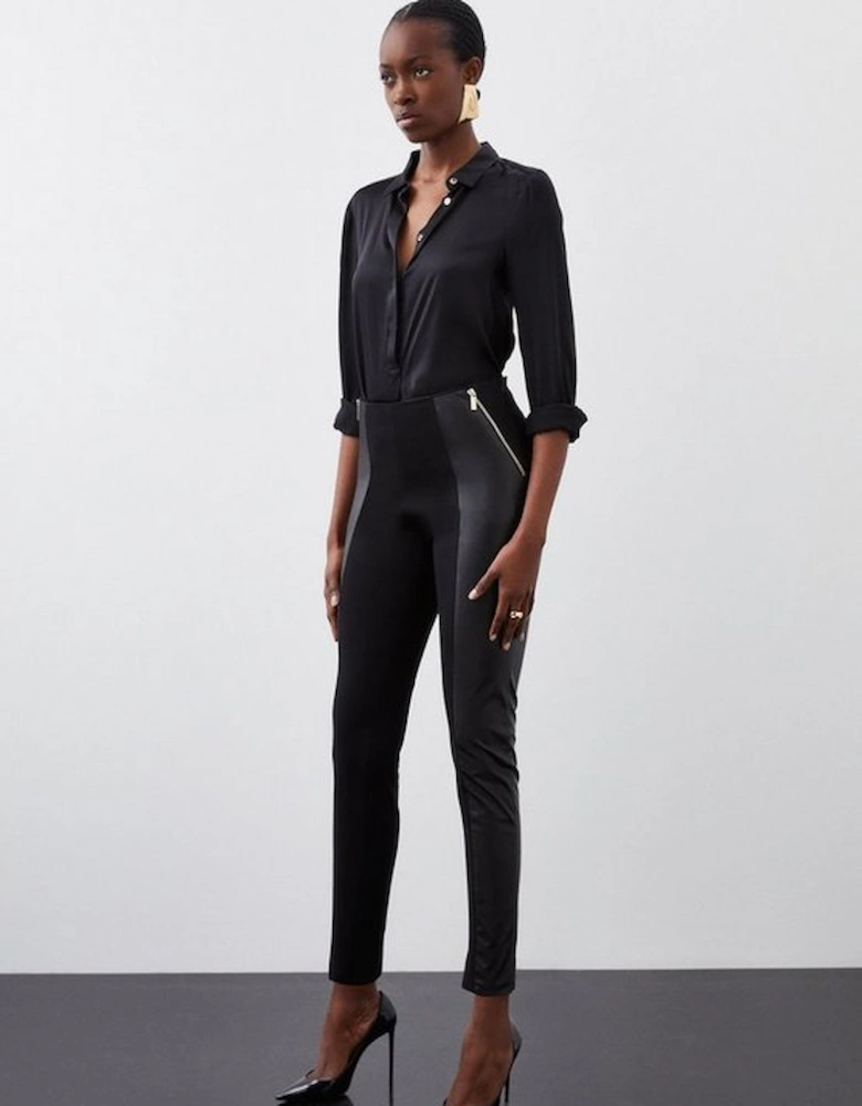 Ponte & Faux Leather Zip Detail Jodhpur Leggings