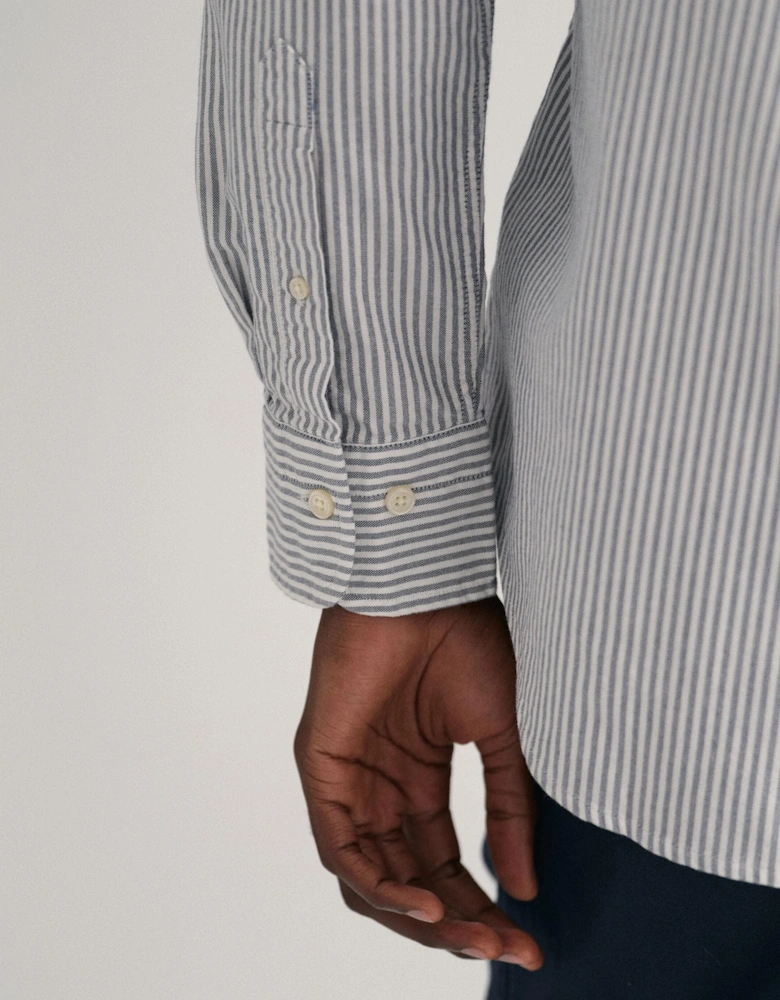 Mens Regular Fit Long Sleeve Oxford Banker Stripe Shirt