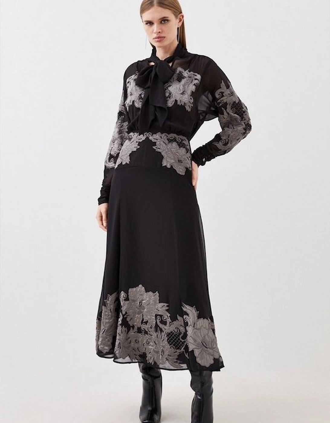 Velvet Applique Satin Woven Maxi Dress, 5 of 4