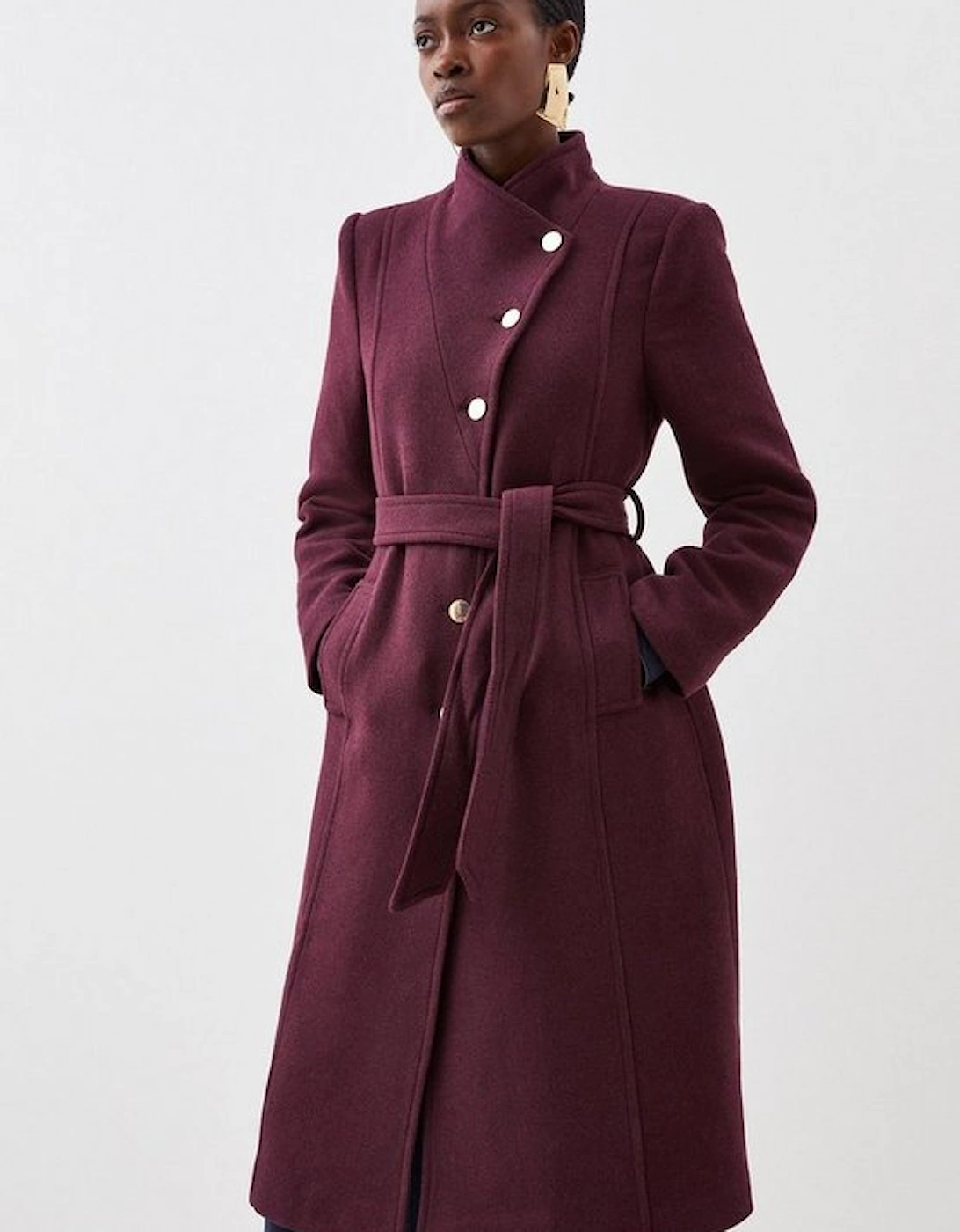 Italian Manteco Wool Button Detail Belted Midi Coat, 5 of 4