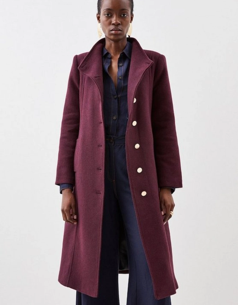 Italian Manteco Wool Button Detail Belted Midi Coat