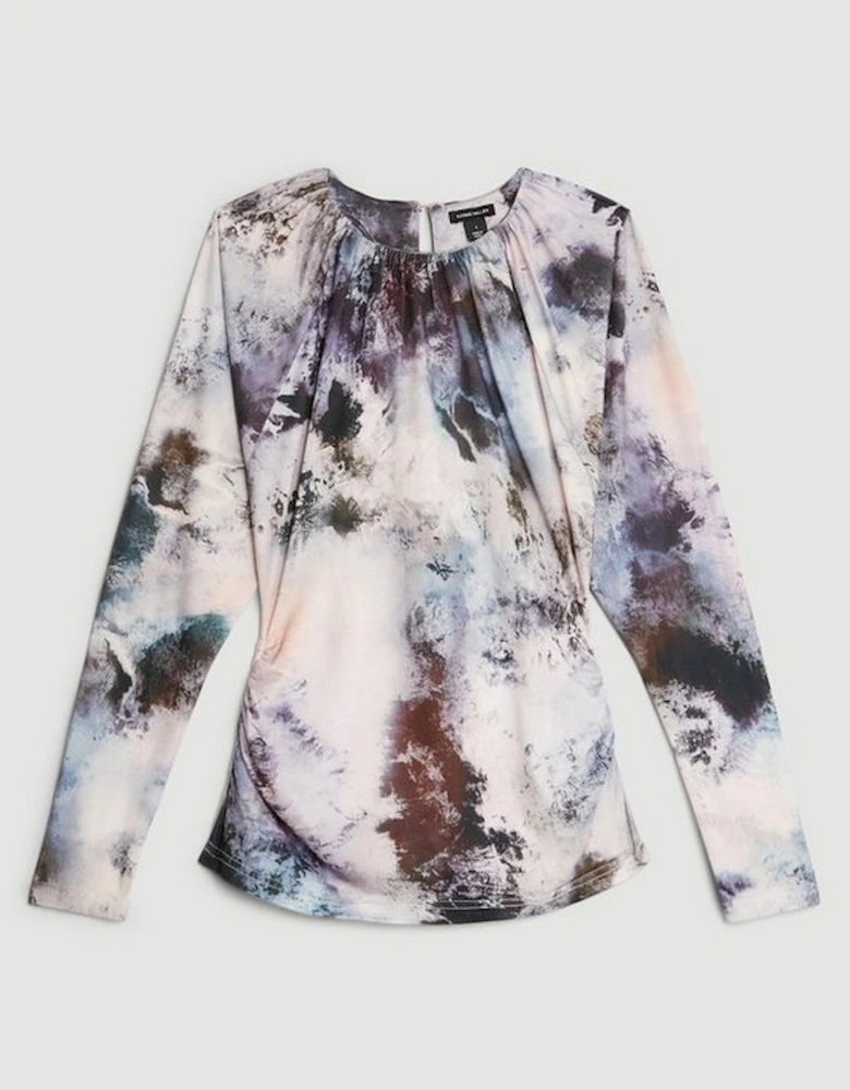 Abstract Print Jersey Crepe Batwing Top
