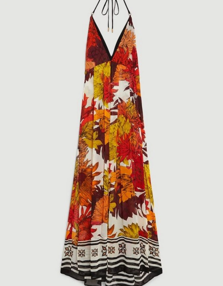 Viscose Georgette Border Print Halterneck Maxi Beach Dress