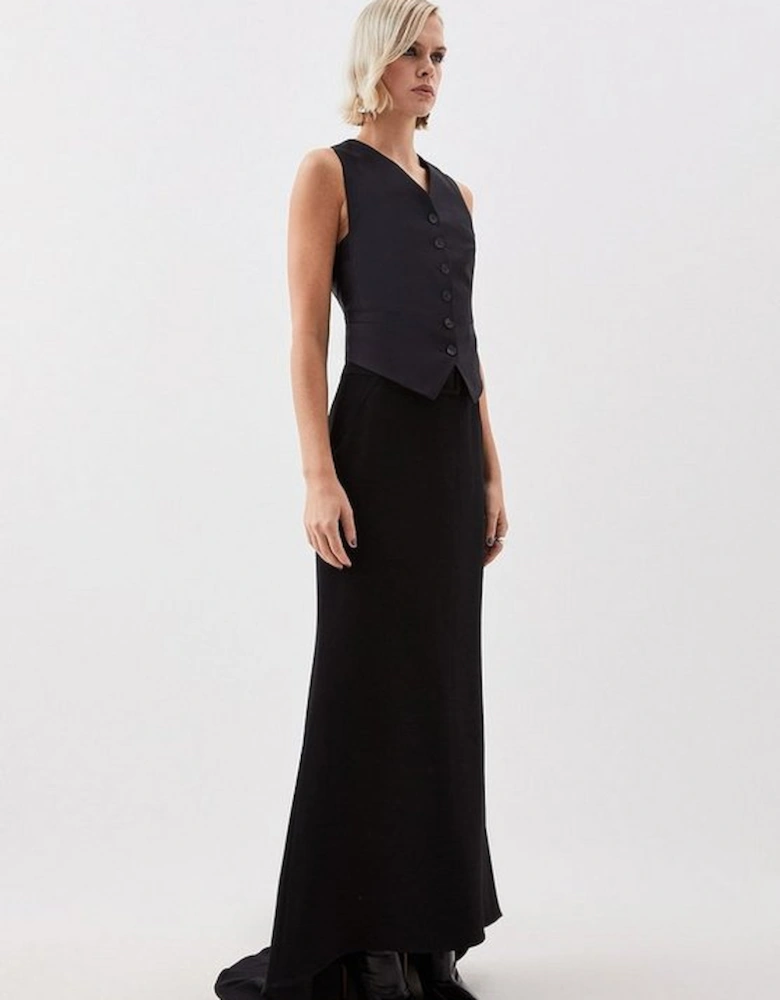 The Founder Petite Compact Stretch Asymmetric Maxi Skirt