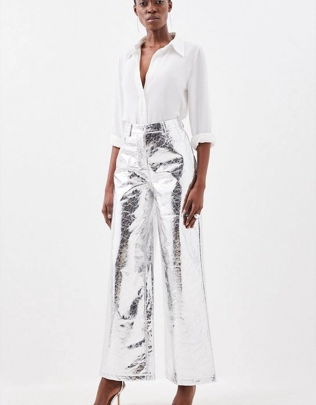 Metallic Faux Leather Wide Leg Trousers, 5 of 4