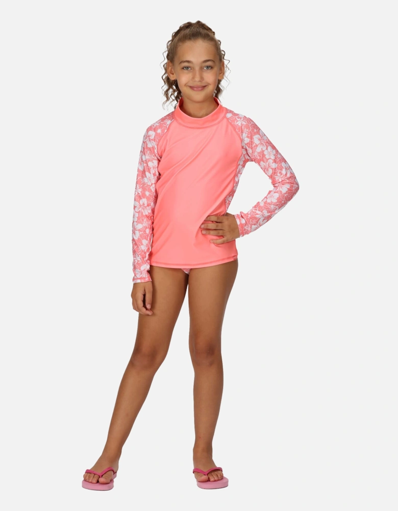 Childrens/Kids Hoku Hibiscus Long-Sleeved Swim Top