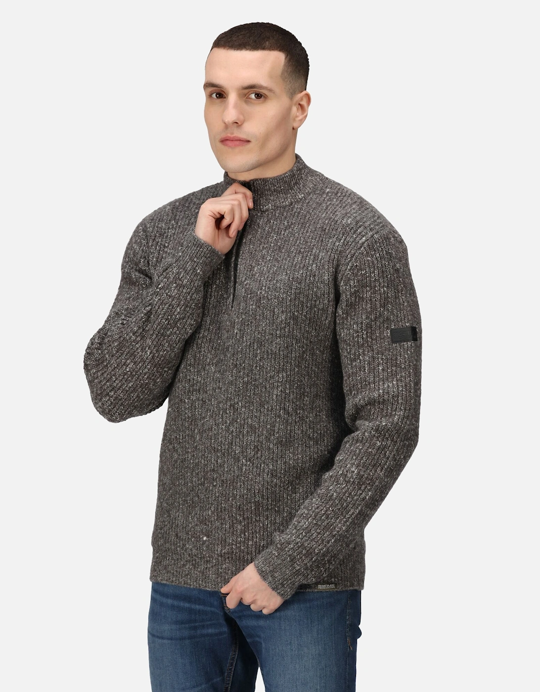 Mens Solomon Marl Knitted Zip Neck Sweatshirt