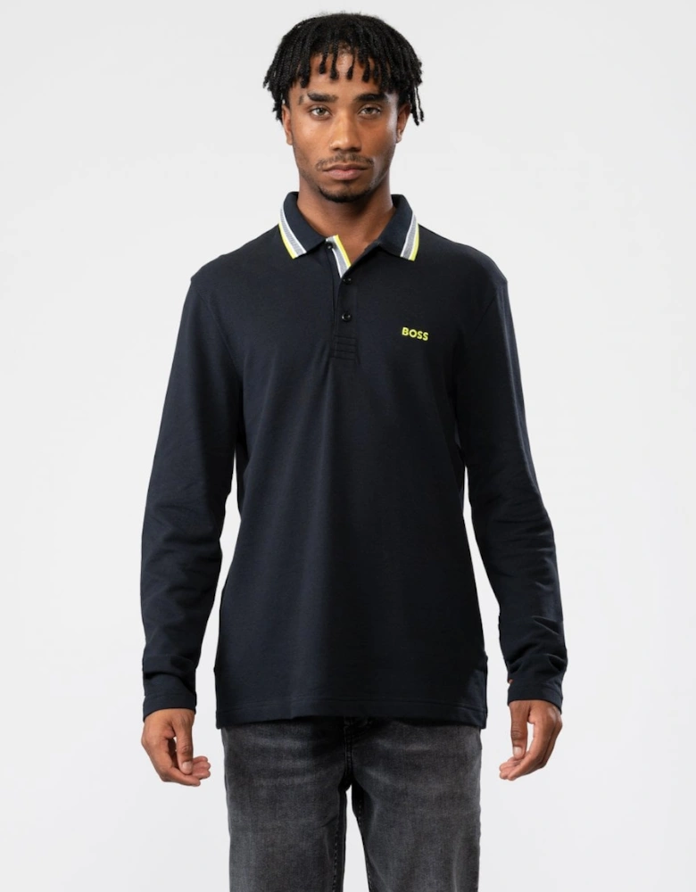 BOSS Green Plisy Mens Branded Collar Long Sleeve Polo Shirt