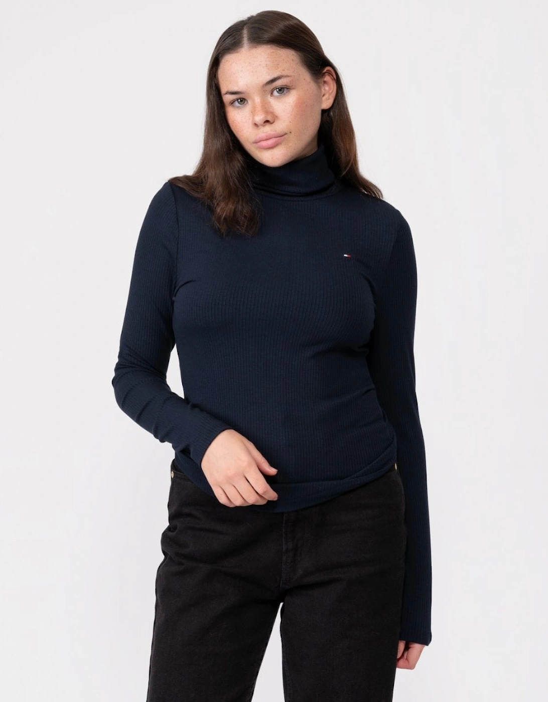 Ribbed Long Sleeve Womens Roll-Neck Top, 5 of 4