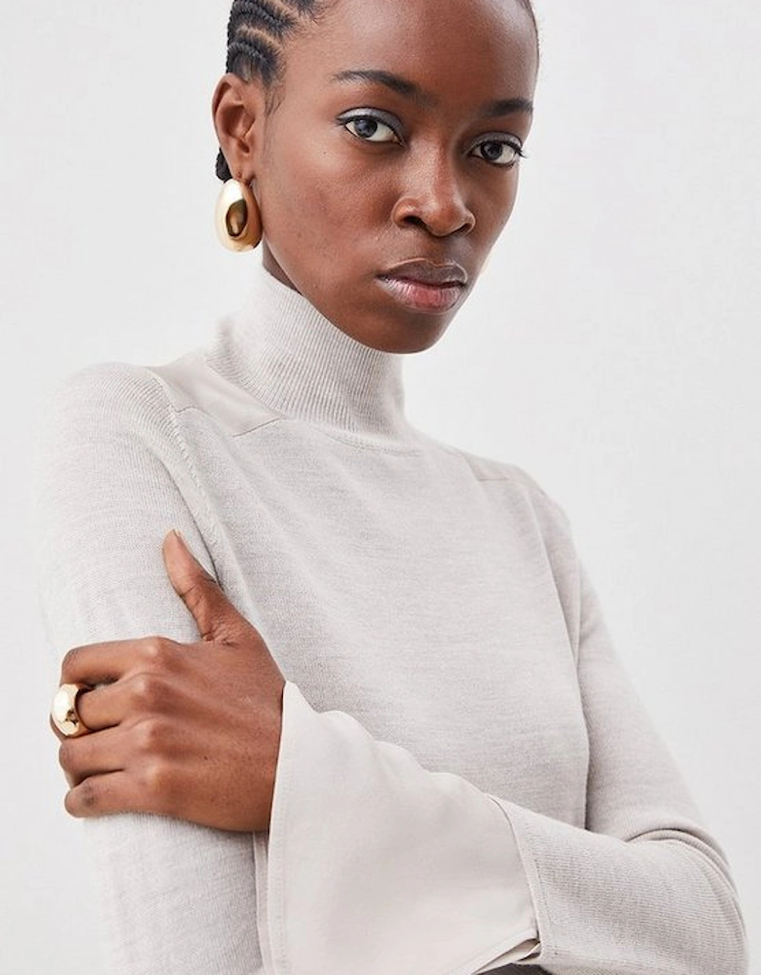 Merino Wool Blend Knit Jumper With Silk Cuffs