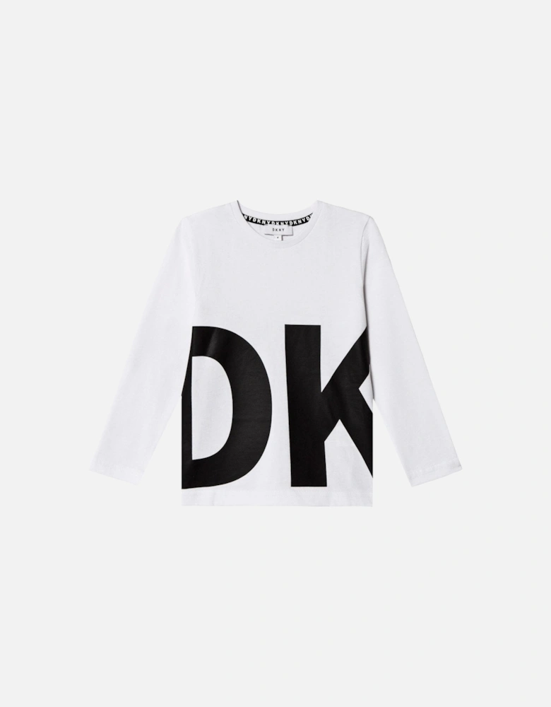 Boys Logo Print Long Sleeve T-Shirt White
