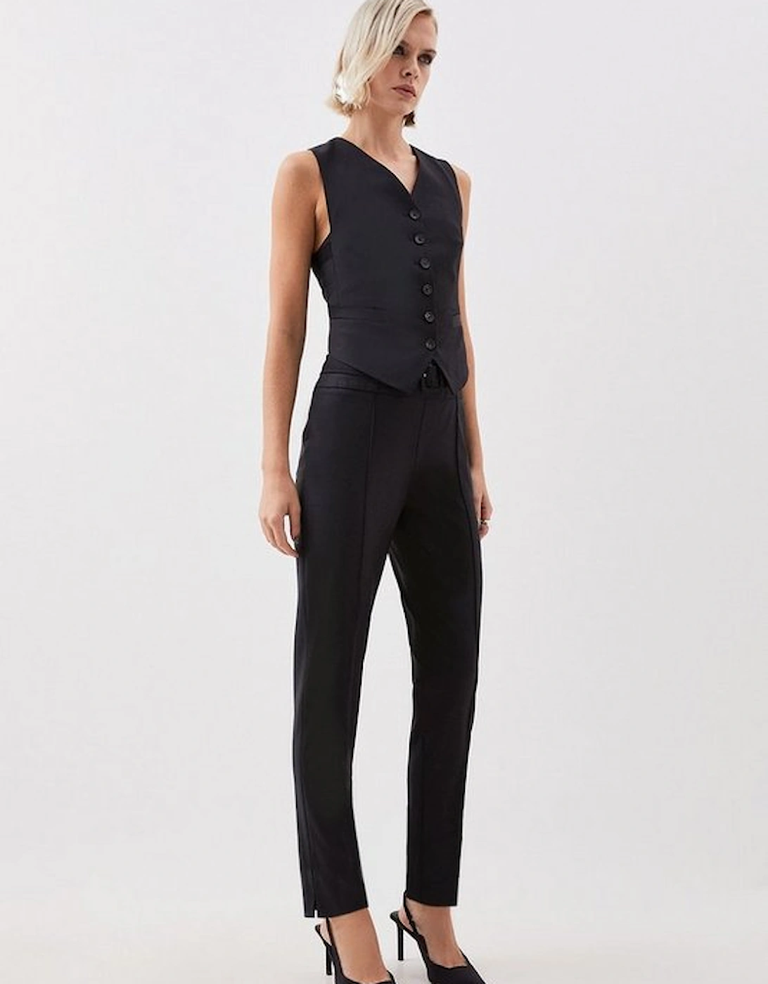 The Founder Petite Wool Blend Belted Slim Trousers